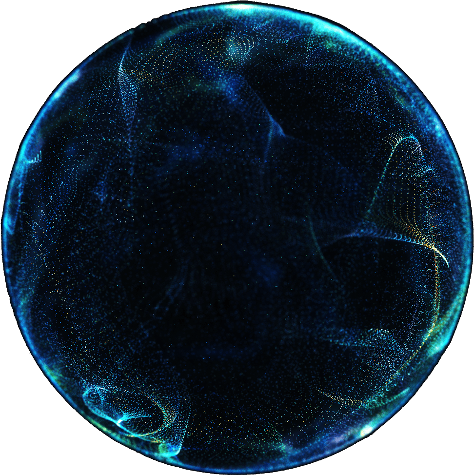 未来を象徴する青いデジタルの球体イメージ